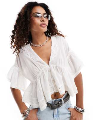 cutwork detail boho blouse in white