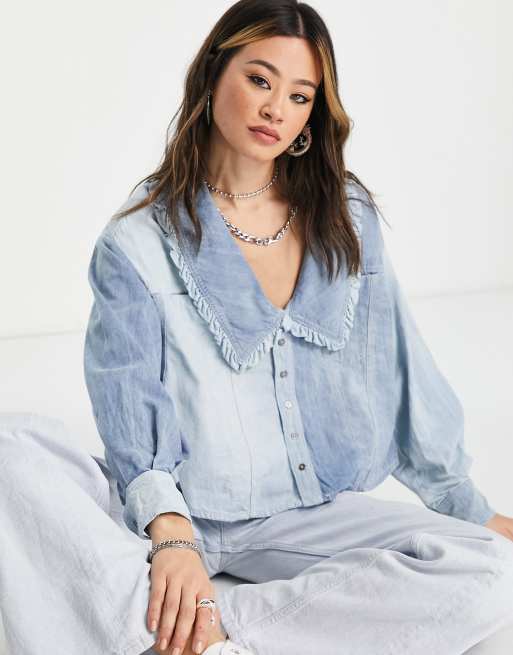 Free People Daisy Baby collar detail denim shirt in blue ASOS