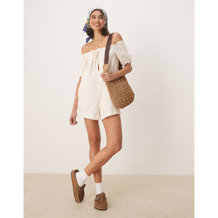 Free People Daisy denim babydoll romper in ivory | ASOS