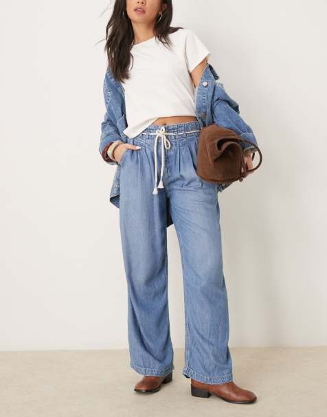Free People - Dakota - Jeans met elastische taille met bandje in lichtblauw - view 1