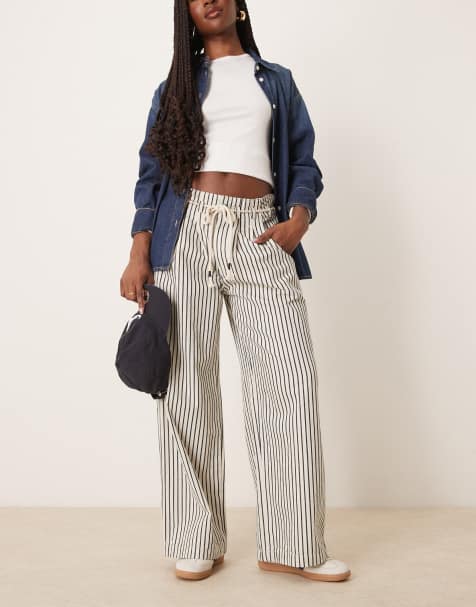 Free People dakota striped cinched waist pull-on jeans in multi - view 1