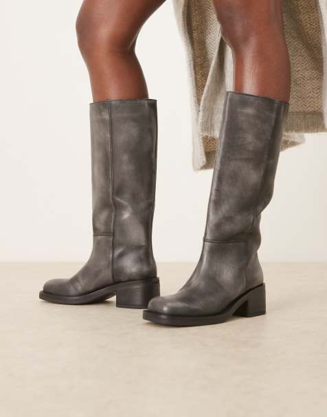 Free People dana distressed leather pull-on boots in black - view 1