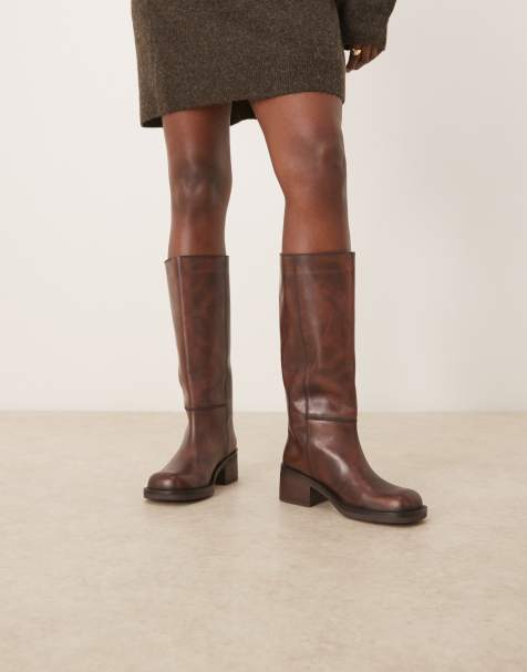 Free People dana distressed leather pull-on boots in tobacco - view 1