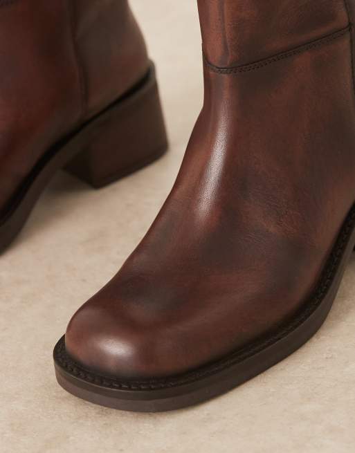 Free People dana distressed leather pull-on boots in tobacco, 4 of 4