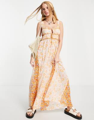 Free People dance with me maxi dress in orange multi