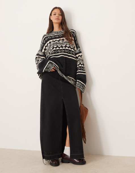 Free People Dani pattern sweater in black combo - view 1