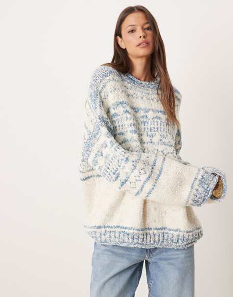 Free People Dani pattern sweater in cloud combo - view 1