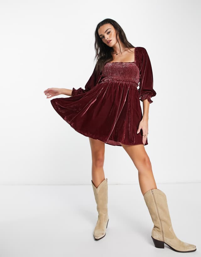 Free People Daphne velvet mini dress in wine