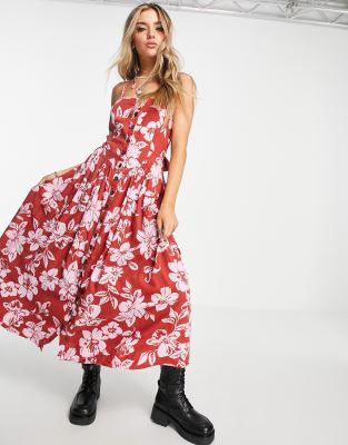 Free People – Das perfekte Sommerkleid – Bedrucktes Midikleid in Rot | ASOS