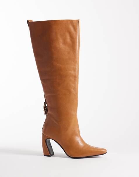 Free People Date Night knee high leather boots in tan - view 1
