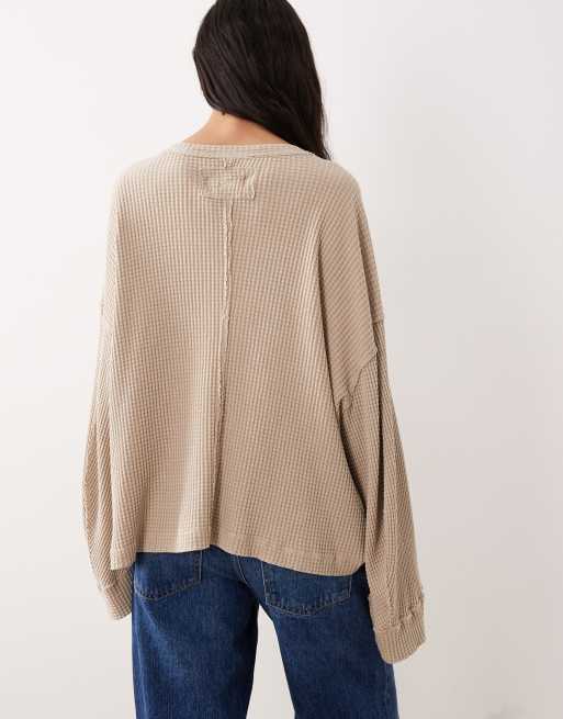 Free People - Dawson - Beige top med lomme i vaffelstof, 4 af 4