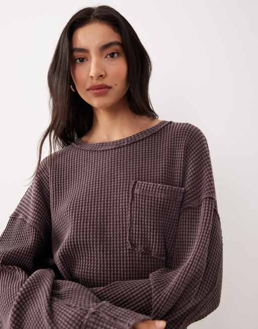 Free People – Dawson – Brun topp med ficka och våffeltextur, 3 av 4