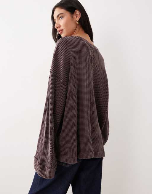 Free People – Dawson – Brun topp med ficka och våffeltextur, 4 av 4