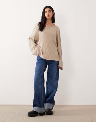 Free People - Dawson - Oberteil in Smooth-Steinbeige mit Waffelstruktur und Taschendetail-Neutral