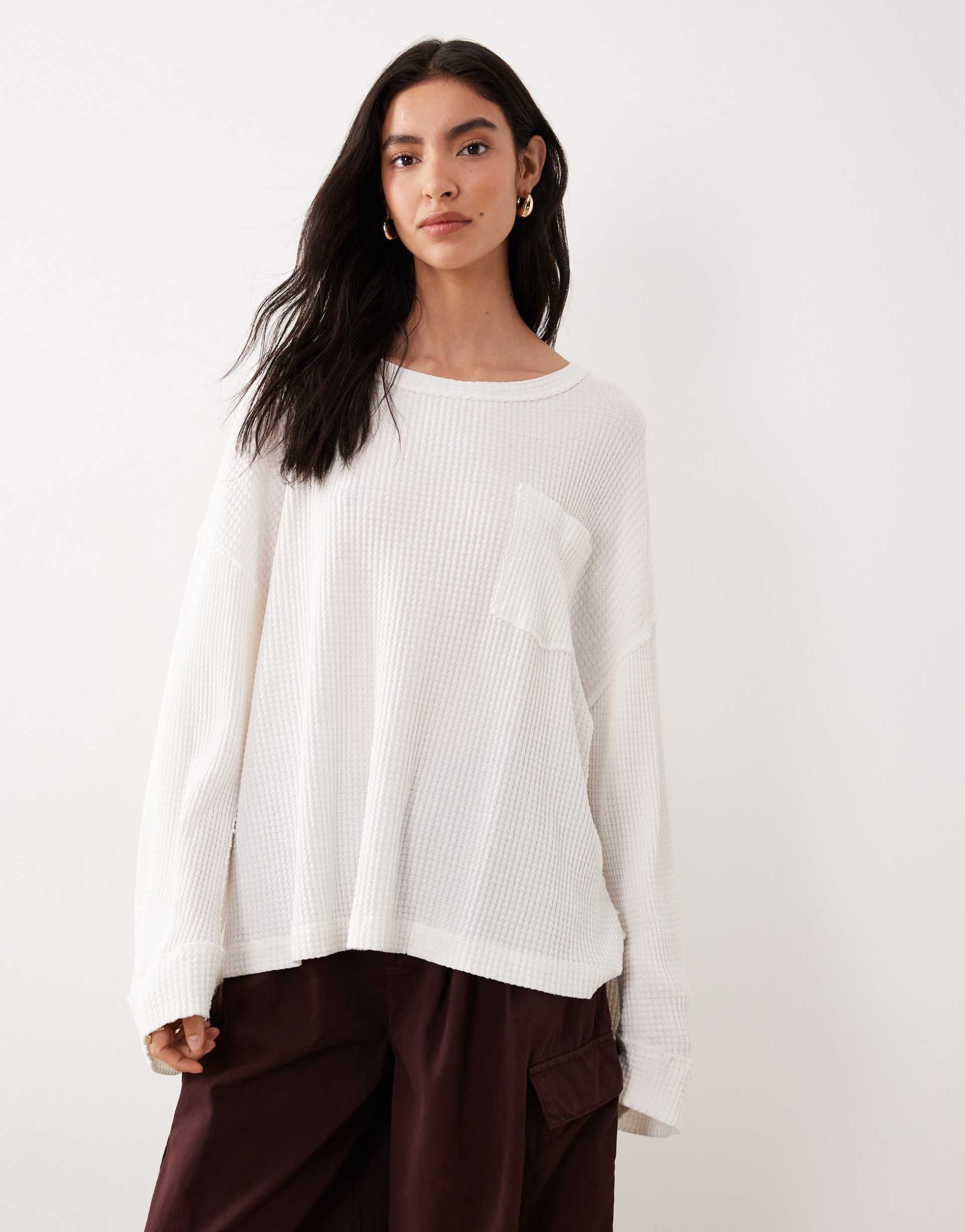free people dawson pocket detail waffle knit top in clean ivory