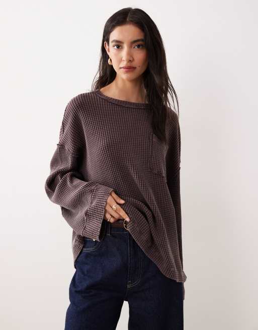Free People dawson pocket detail waffle top in chocolate, 2 of 4
