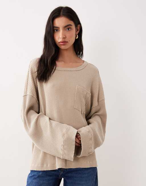 Free People - Dawson - Top gaufré avec poche - Taupe lisse, 2 de 4