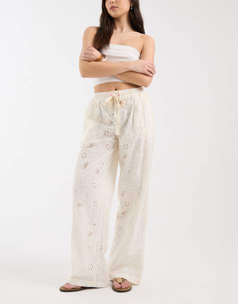 Free People day drift pull on trouser in white alyssum - view 1