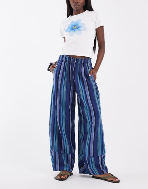 Free People - Day End Solar - Pantaloni in cotone color blu navy combinato - view 1