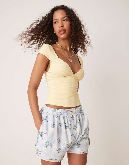 Free People day to day floral boxer shorts in chambray combo, 3 of 5