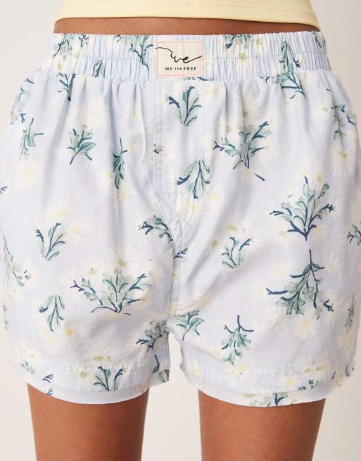 Free People day to day floral boxer shorts in chambray combo, 4 of 5