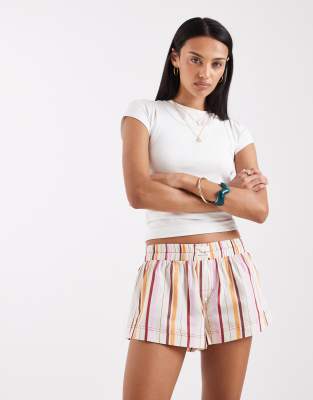 Free People day to day mini boxer short in tea stripe combo