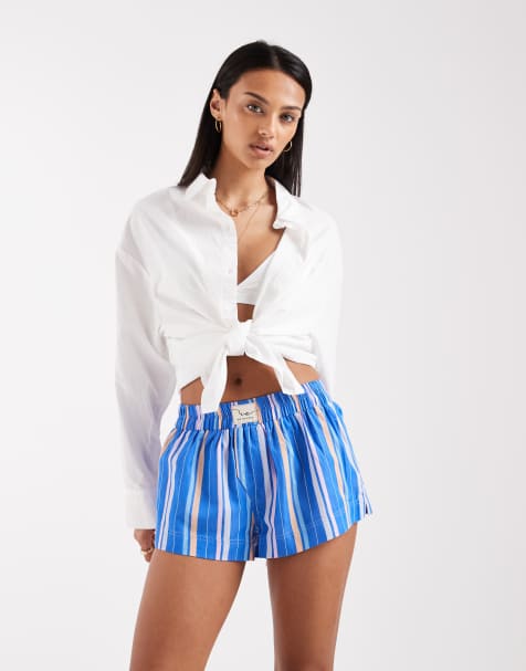 Free People – Day To Day – Mini-Boxershorts in Kobaltblau mit Streifen - view 1