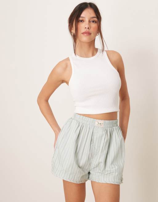 Free People day to day striped boxer shorts in pale green