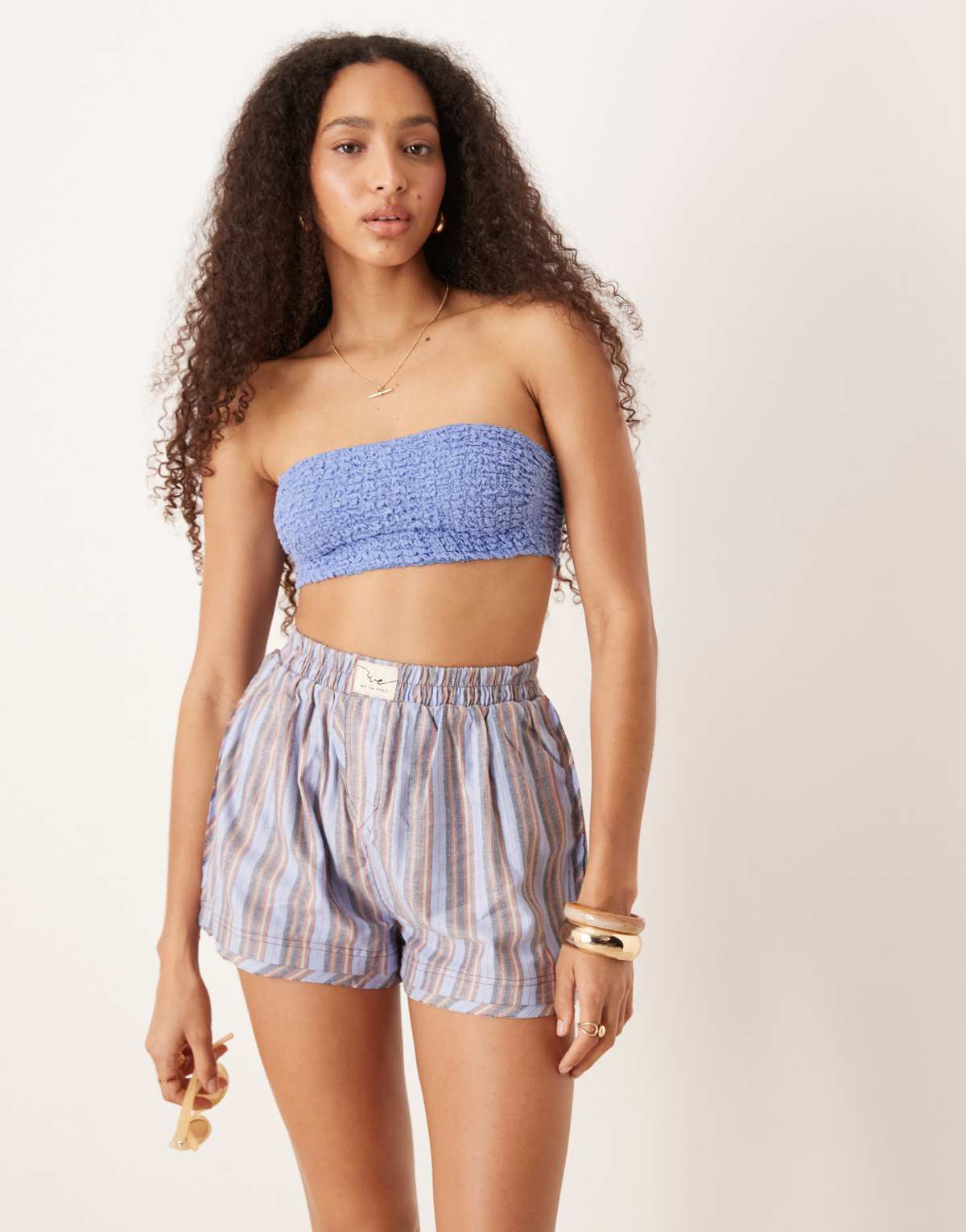 Free People day to day striped relaxed boxer shorts in blue
