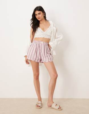 Free People Free People day to day striped relaxed boxer shorts in burgundy-Red