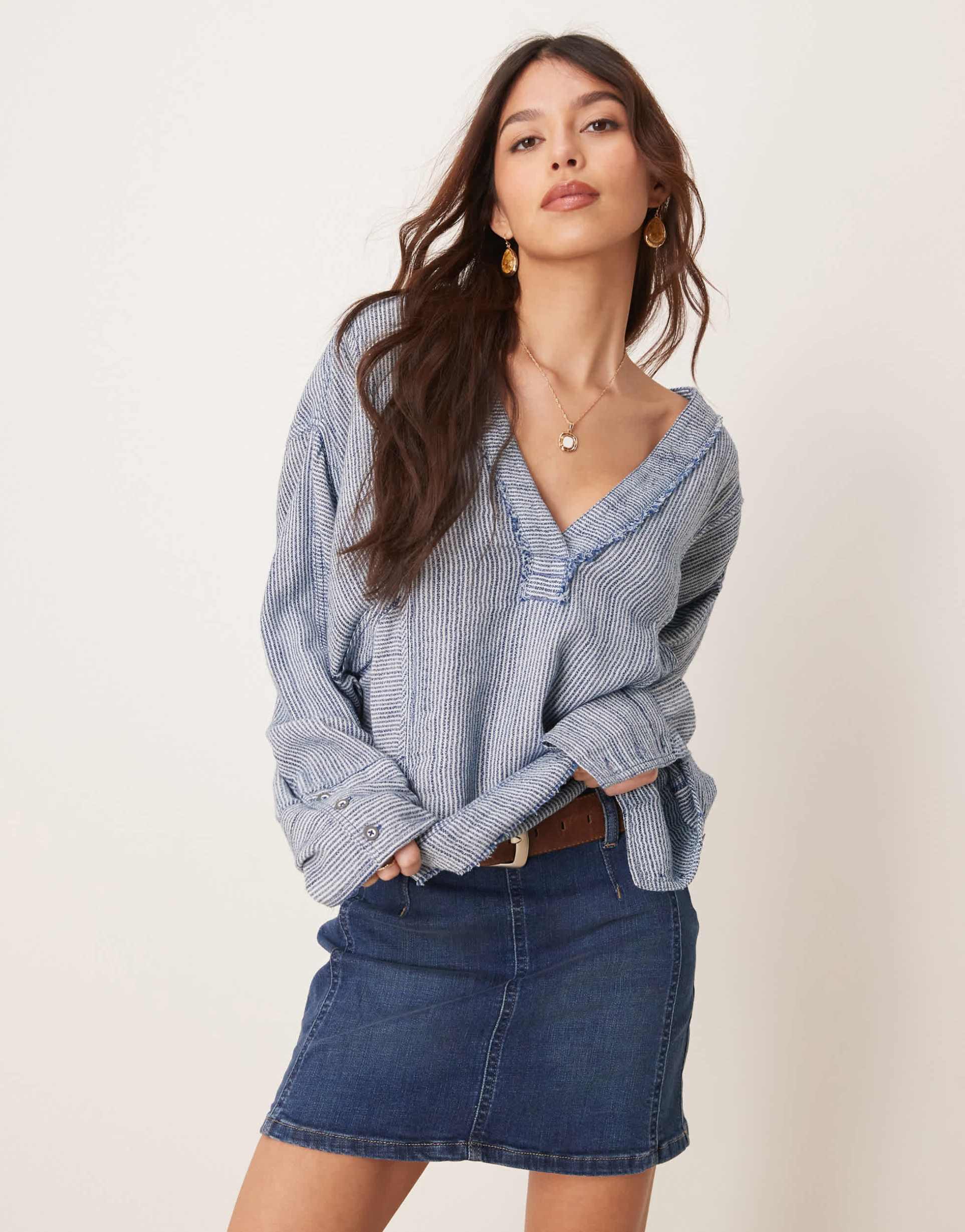 free people daylight denim mini skirt in helix blue