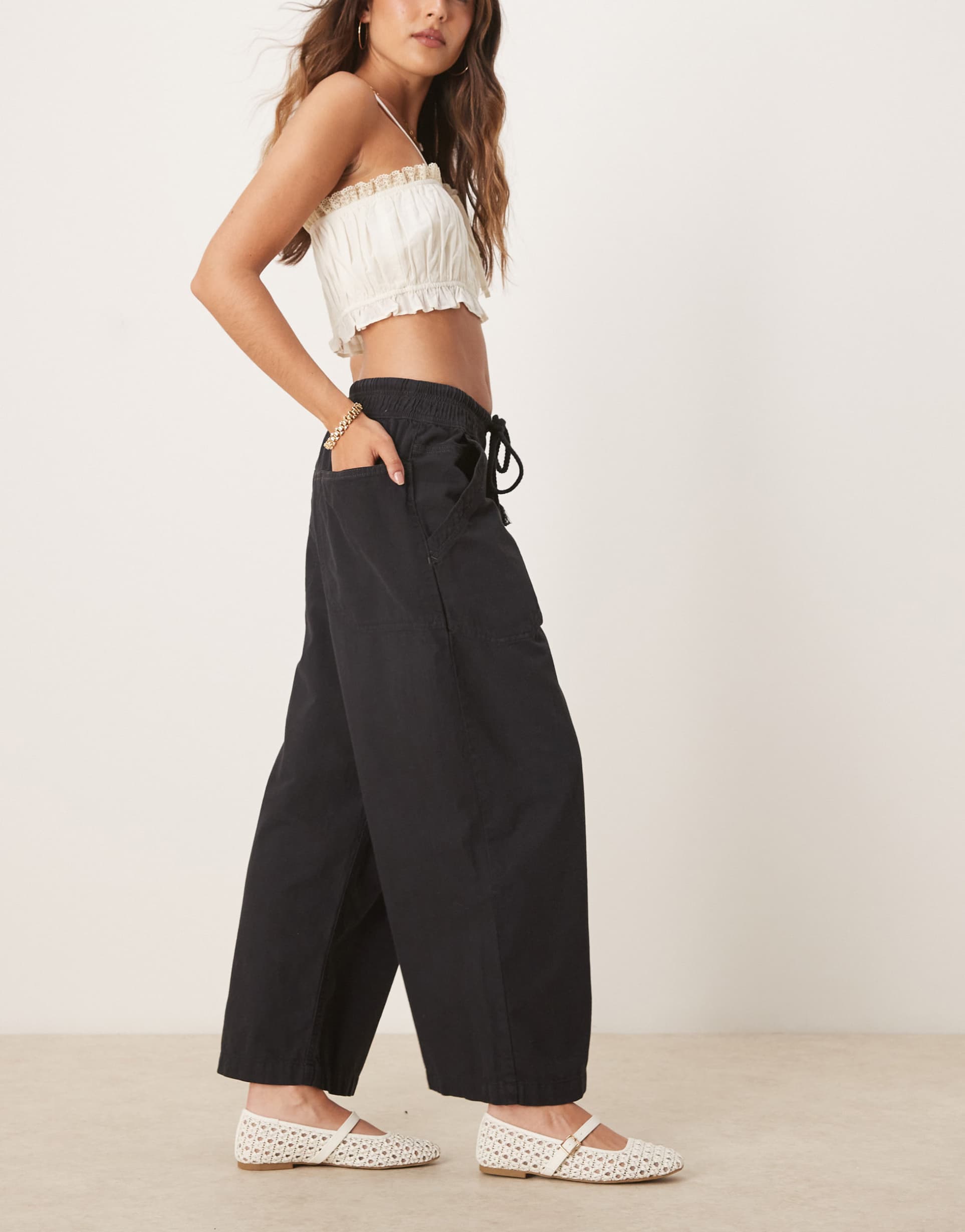 free people days end linen look pull on pants in black