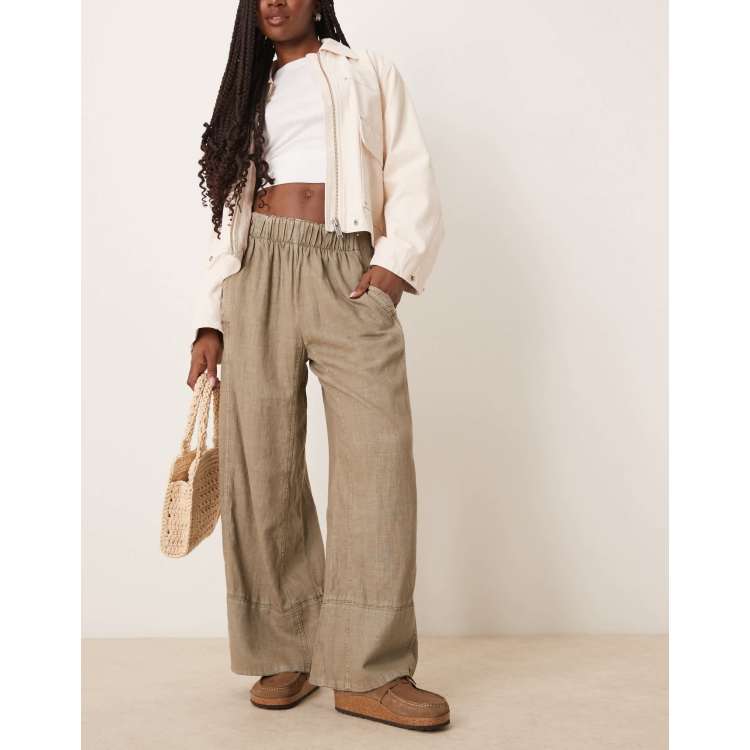 Free People days end linen mix pull on pants in khaki | ASOS