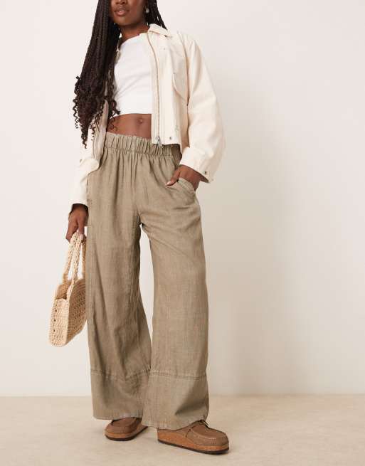Free People Day's End linen pull on pants in khaki