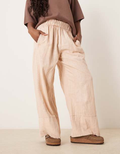 Free People - Days End - Linnen broek met elastische taille in zandkleur - view 1
