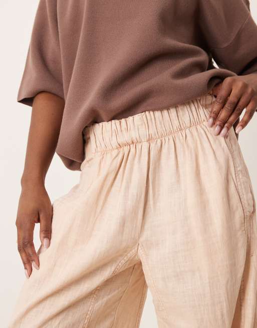 Free People - Days End - Linnen broek met elastische taille in zandkleur, 2 van 5