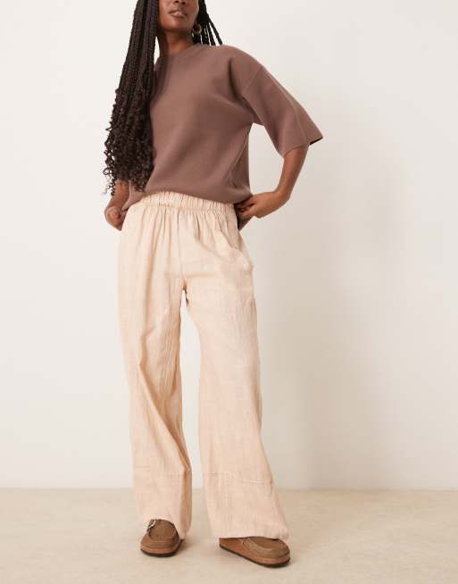 Free People - Days End - Linnen broek met elastische taille in zandkleur, 3 van 5
