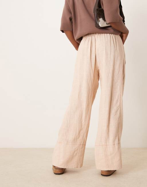 Free People - Days End - Linnen broek met elastische taille in zandkleur, 4 van 5