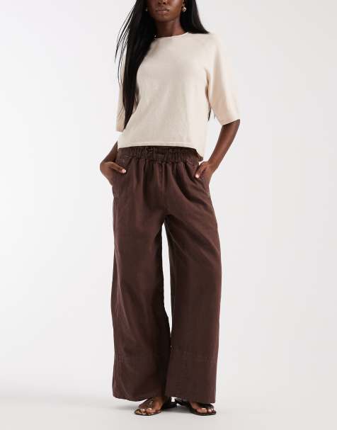 Free People - Days End - Pantaloni in lino color espresso doppio - view 1