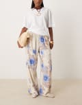 [Free People] Free People Day's End printed wide leg linen pants in ivory combo floral-Multi M IVORY COMBO-FLORAL
