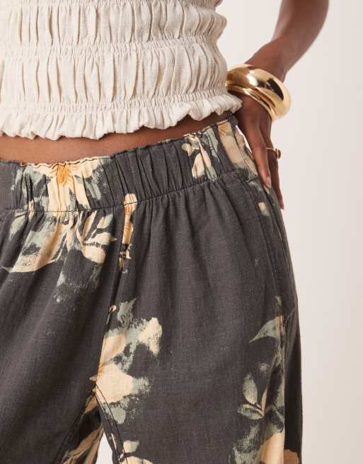 Free People days end printed wide leg linen trousers in washed black combo, 4 of 5