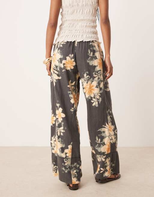 Free People days end printed wide leg linen trousers in washed black combo, 5 of 5