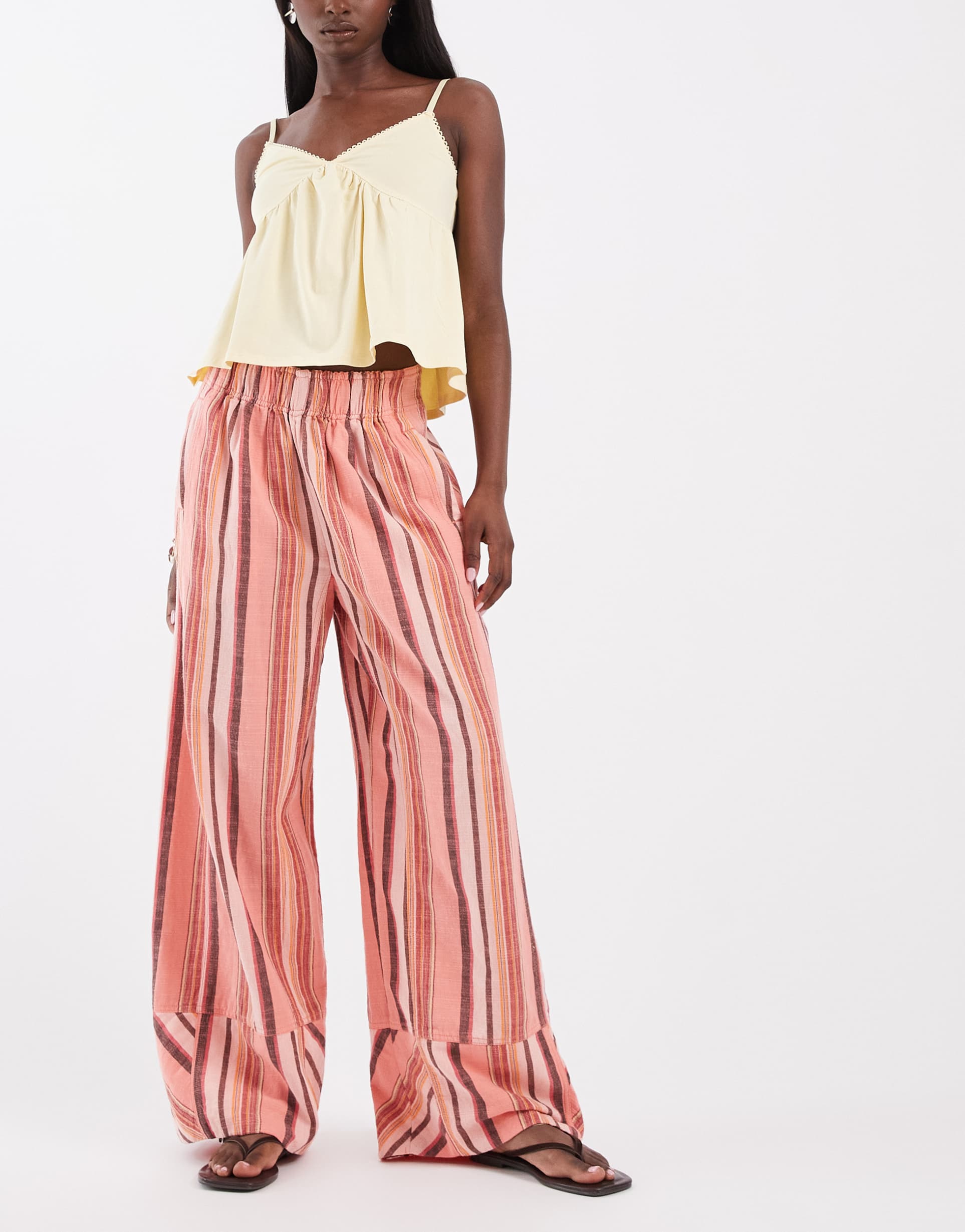 free people days end solar linen pants in soft coral combo
