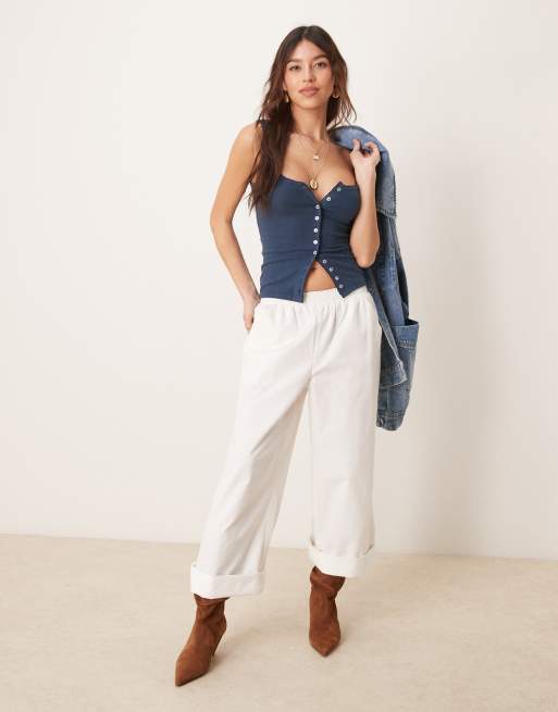 Free People - Débardeur boutonné en maille pointelle - Indigo, 3 de 4