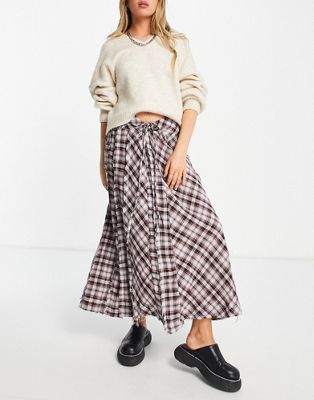 Free People deep in thought checked maxi skirt in multi