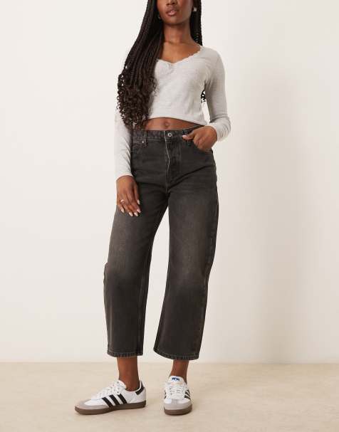 Free People – Deep Trance – Boyfriend-Jeans in verwaschenem Schwarz mit tiefem Bund - view 1