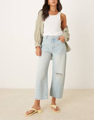 Free People deep trance jean with knee rip in bleached out - view 1