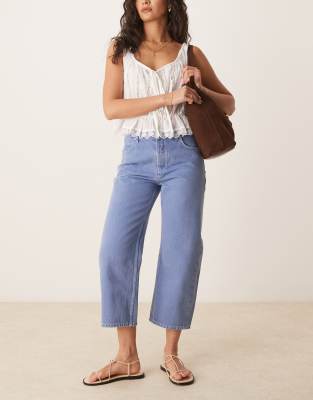 Free People - Deep Trance - Jeans in Ocean-Blau mit geradem Schnitt und mittelhohem Bund