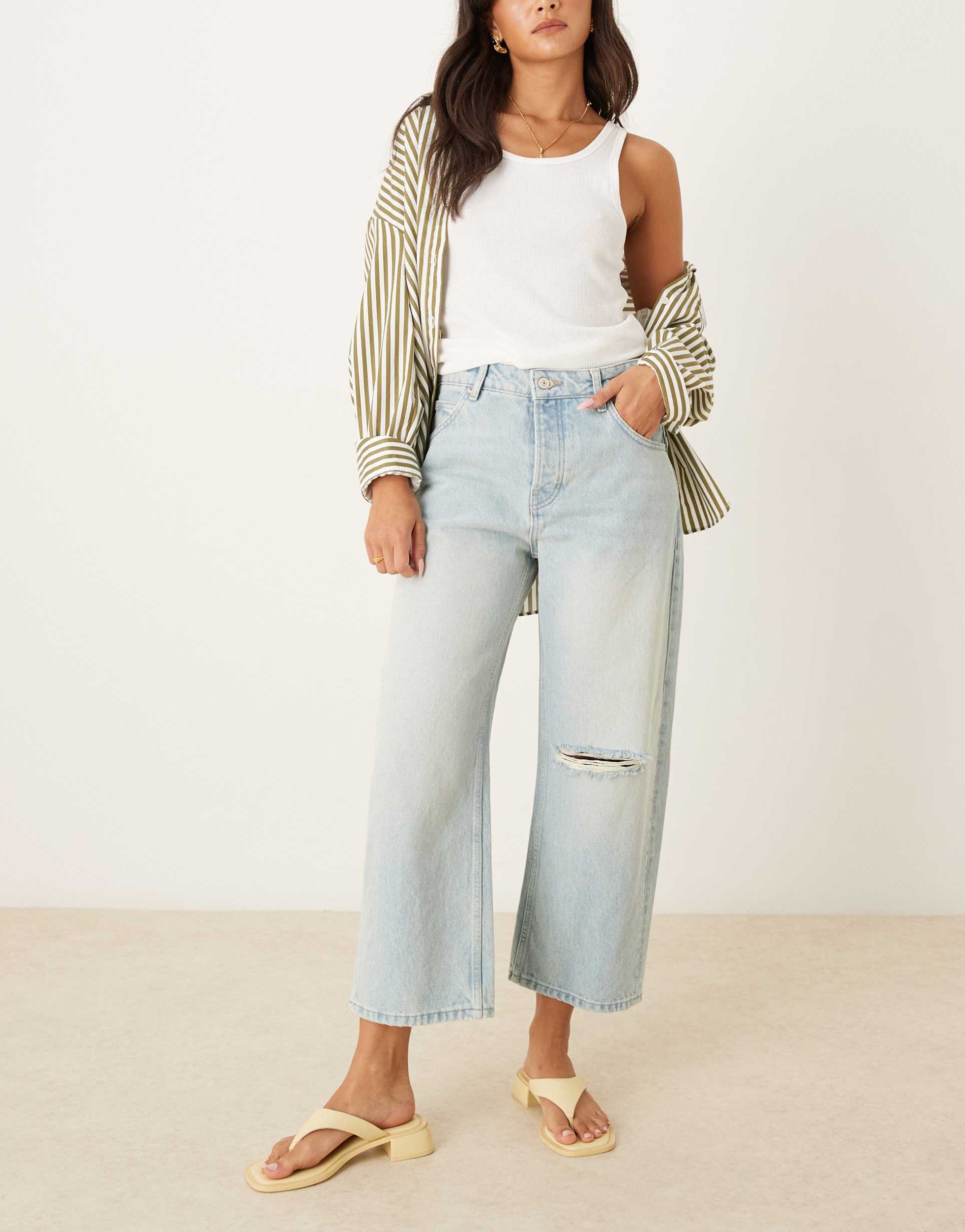 free people deep trance jeans with knee rip in bleached out