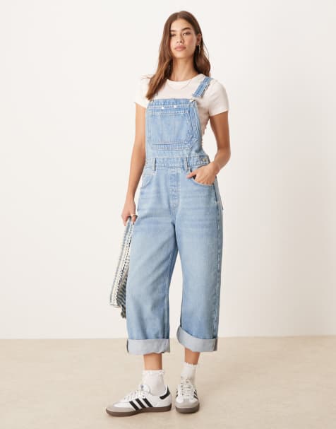 Free People Deep Trance slouchy straight overalls in light wash blue - view 1